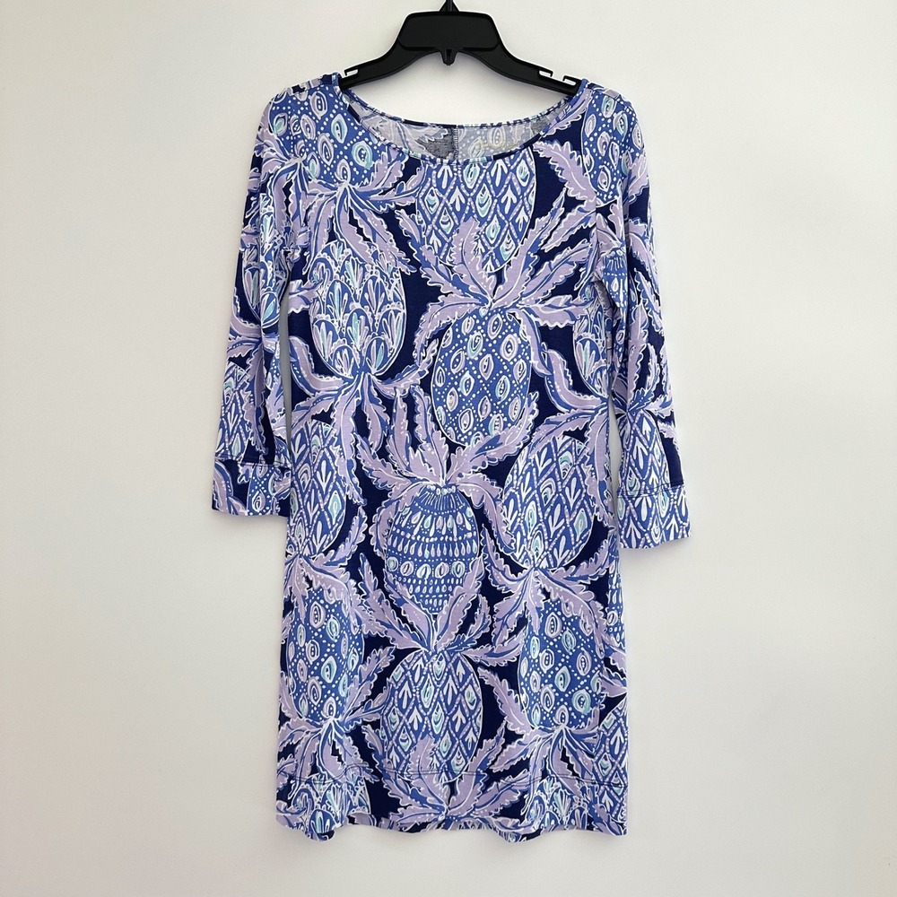 Lilly Pulitzer Blue Pineapple Print Dress Size XS Pima Cotton Tropical Vacation